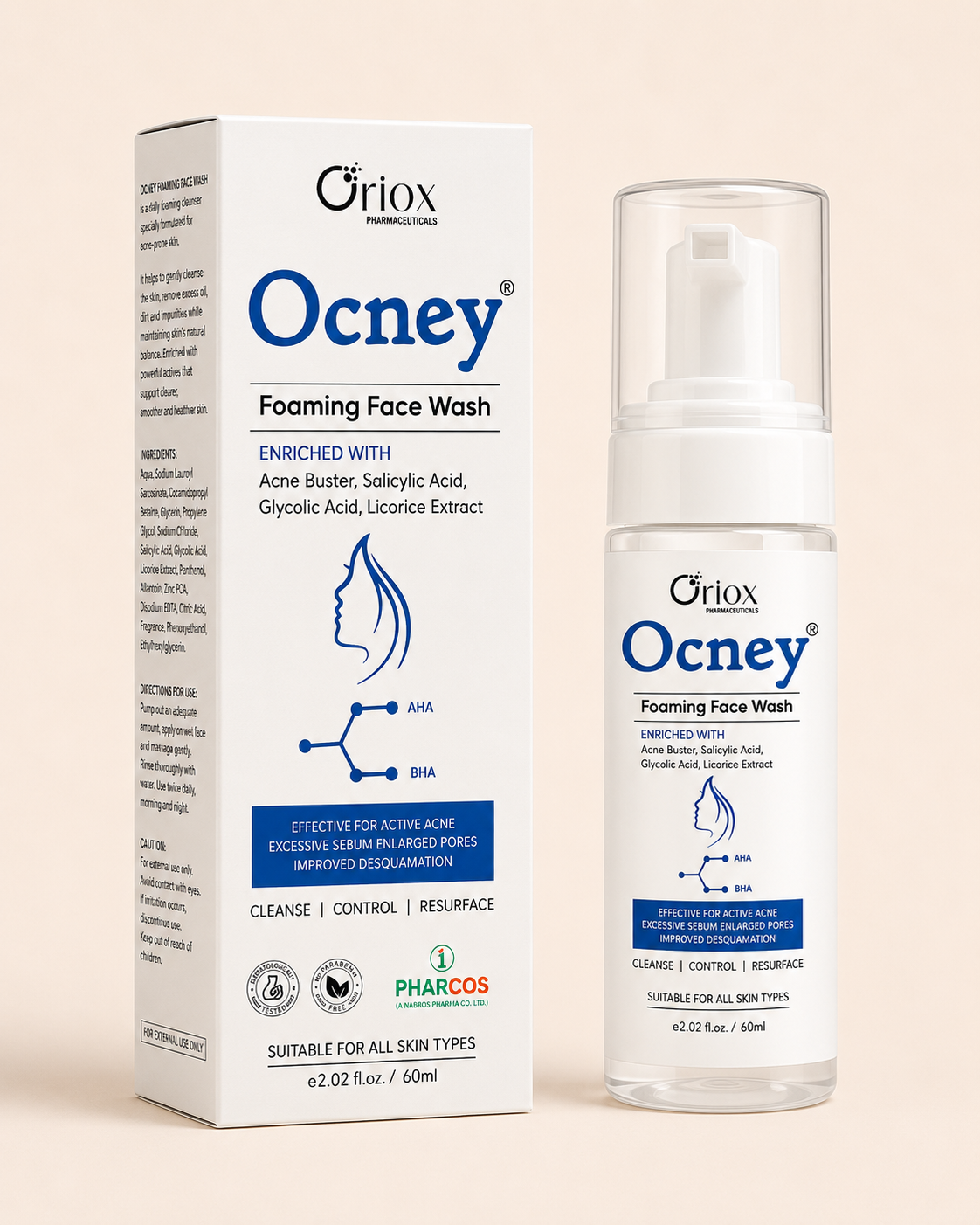 Ocney Foaming Face Wash | AHA & BHA Acne Control Cleanser